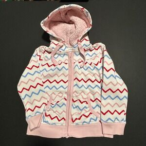 Pumpkin‎ Patch Kids Girls Zip Up Hoodie Size 5 Pink Chevron Sherpa Lined